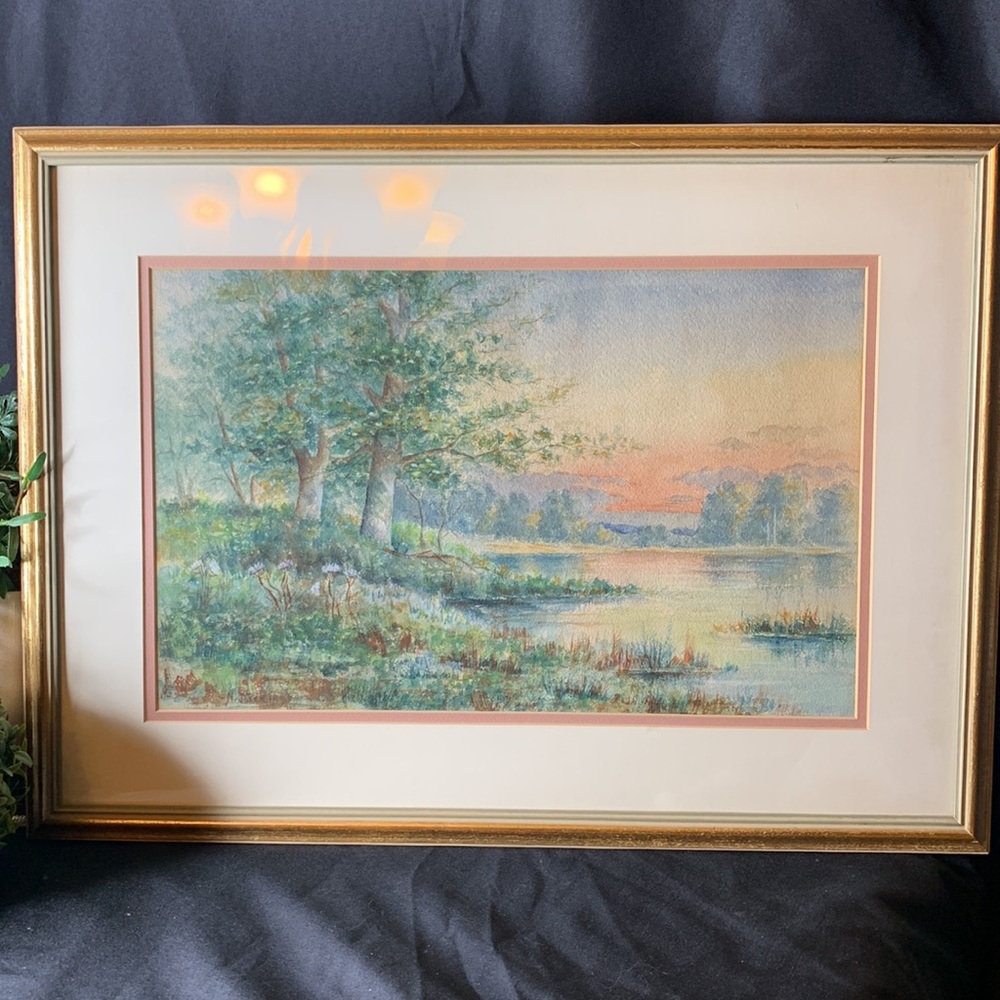 Beautiful signed original landscape watercolor by N. Dickinson